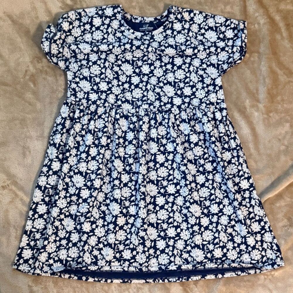 Vineyard Vines Women blue white floral short sleeve dress size xl good condition